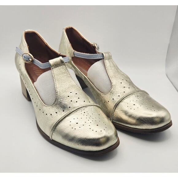Julia Bo Metallic Gold Mary Janes Size 41/ US 10 - Picture 2 of 12